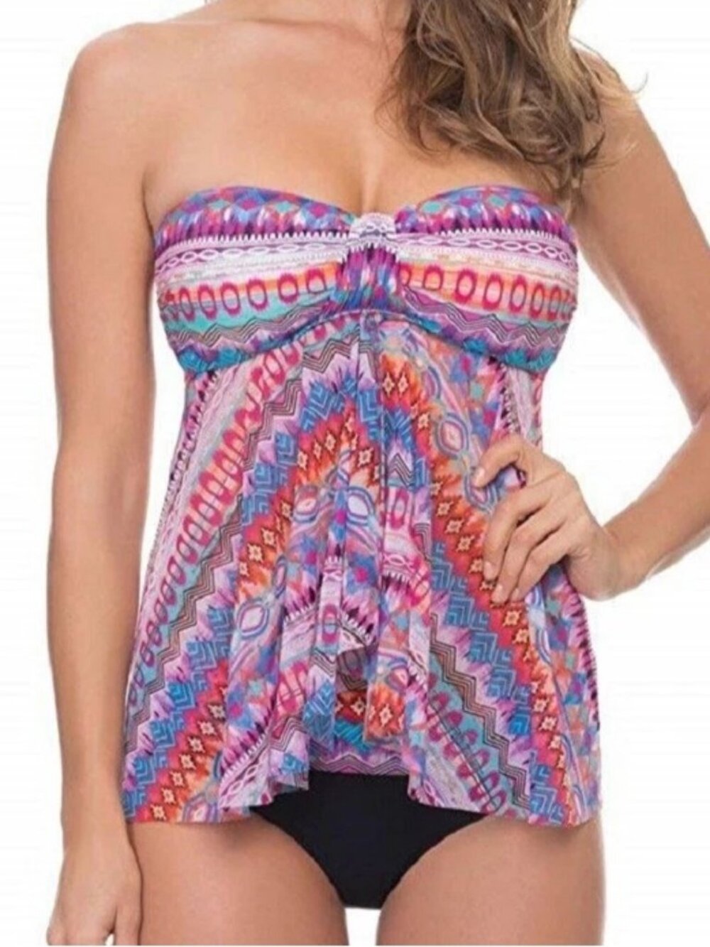 Profile by Gottex Women's Printed Flyaway Tankini Top Swimsuit, Pink Multi, 6